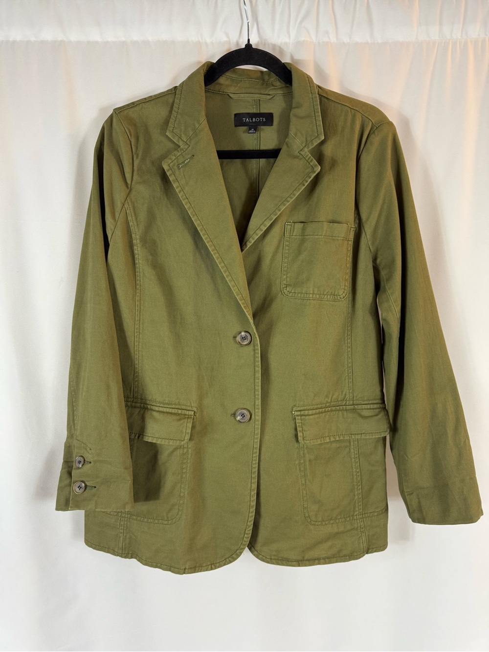 Talbots Olive Green Women's Tailored Cotton Blazer Jacket CASUAL WASHED BLAZER - Picture 5 of 16
